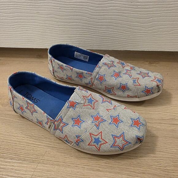 Toms Gray Red Blue Alpargata Cloudbound Glow In The Dark Patriotic Flats Size 8 - Picture 2 of 10